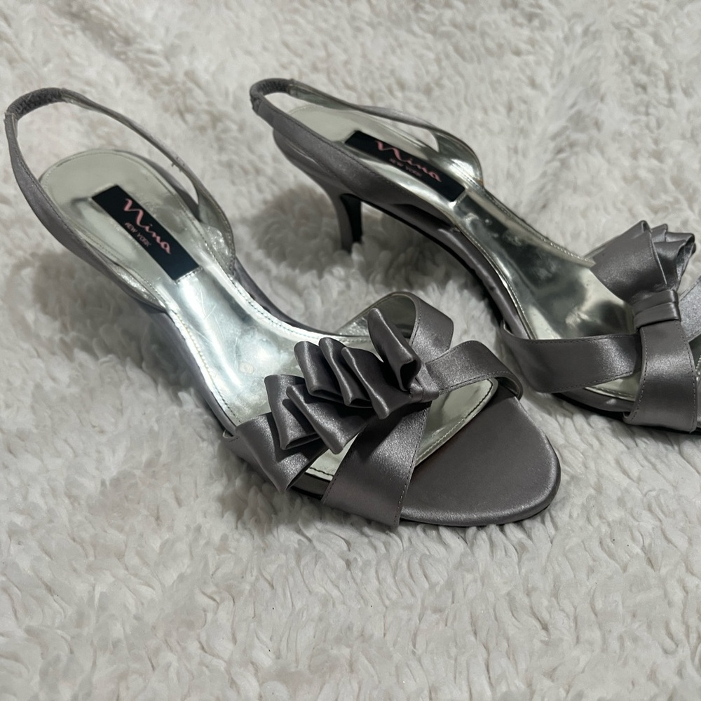 Nina Women's Silver Heels with Ruffle Detail